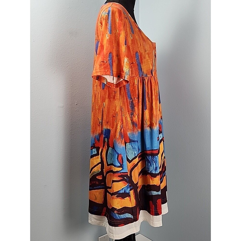A-Line Round Neck Hekka Dress Large Short Sleeve Abstract Art Print Colorful - Picture 4 of 8